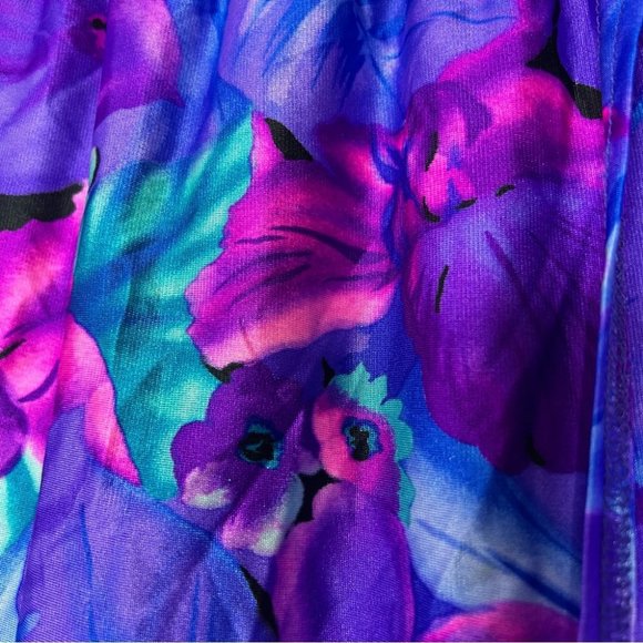 Jantzen classic skirt swim coverup neon floral turquoise pink purple black slit - Picture 8 of 12